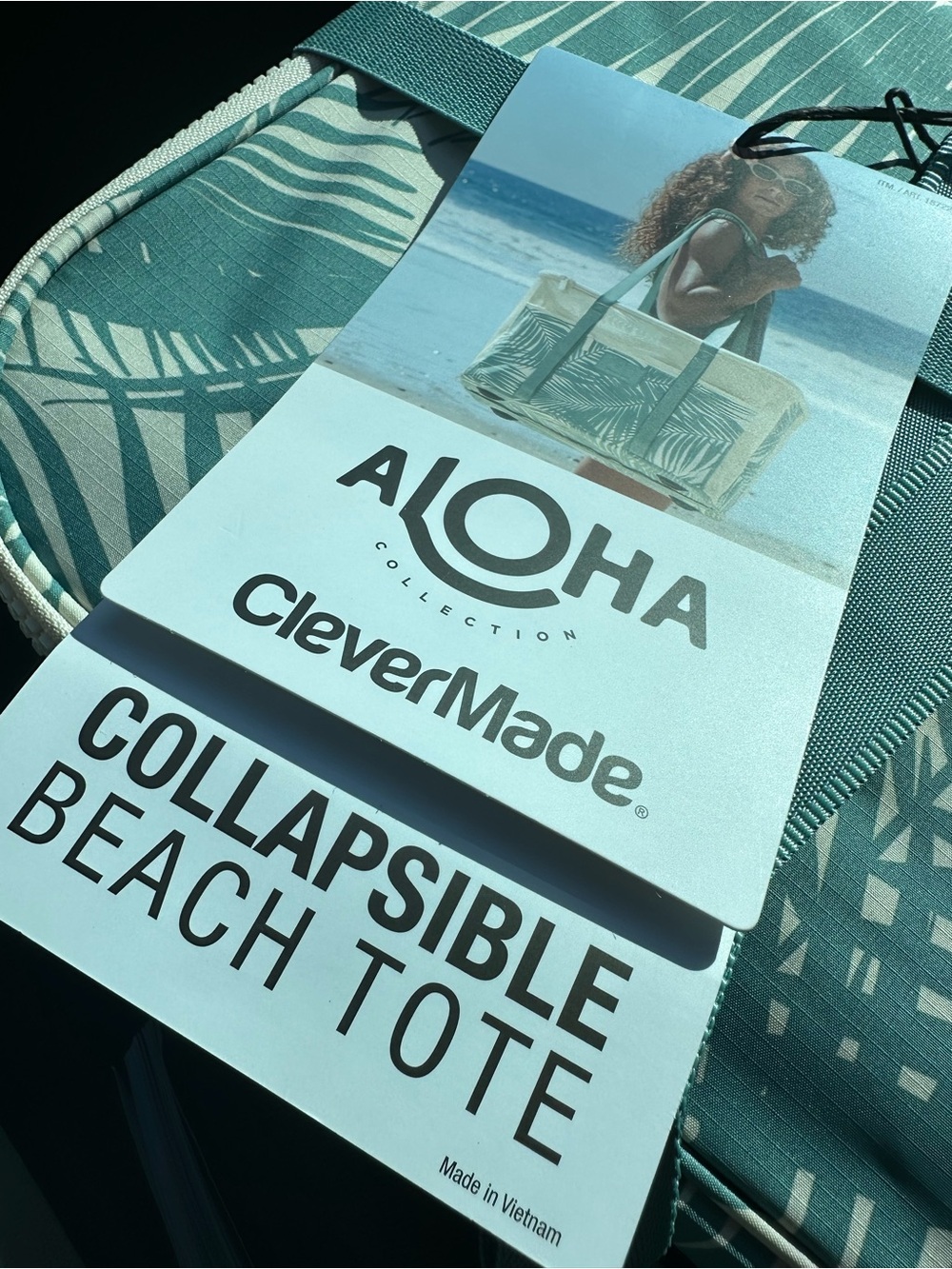 ALOHA Collection Teal Tropical Leaf Collapsible Beach Tote